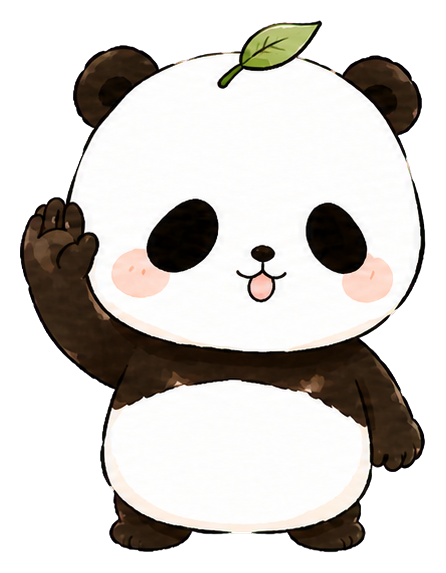 頭に笹の葉を一枚のせた相談担当のパンダ、パンちゃん